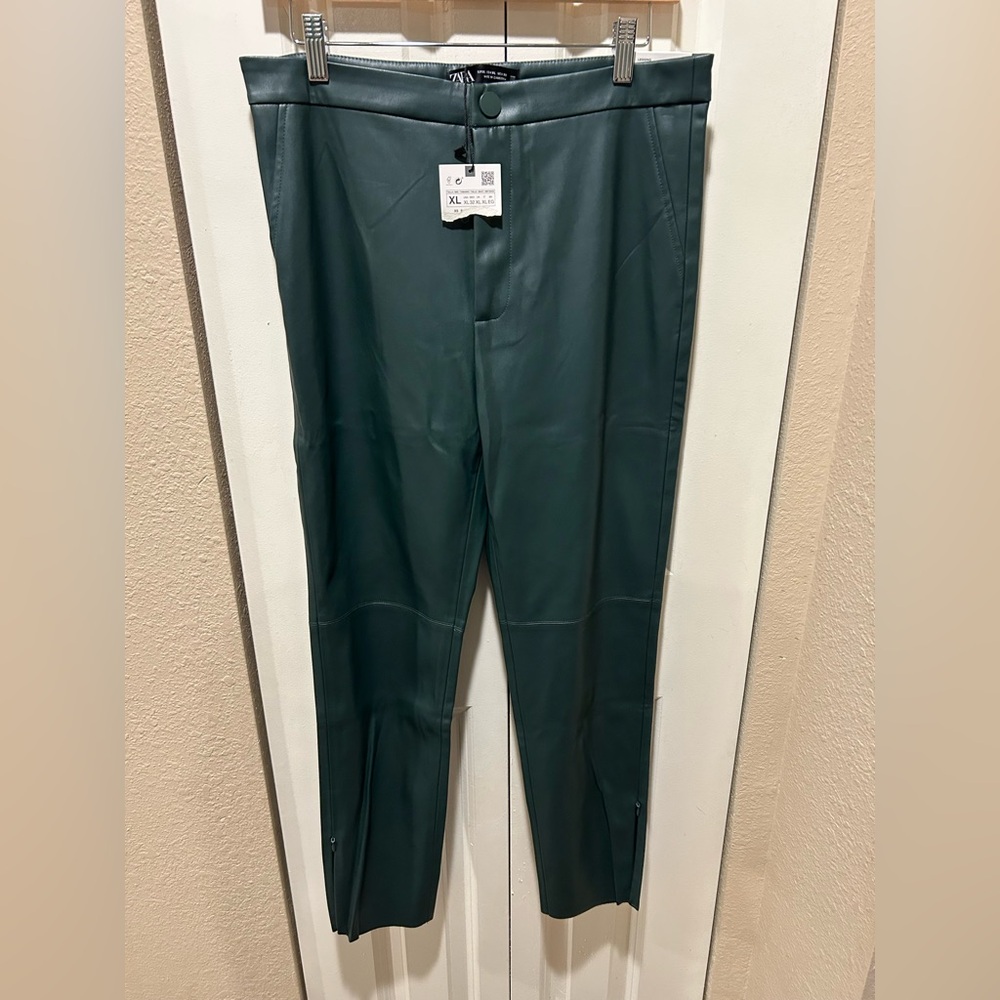NWT Zara Legging Faux Leather High Rise Pants Forest green , Size XL - Picture 7 of 11